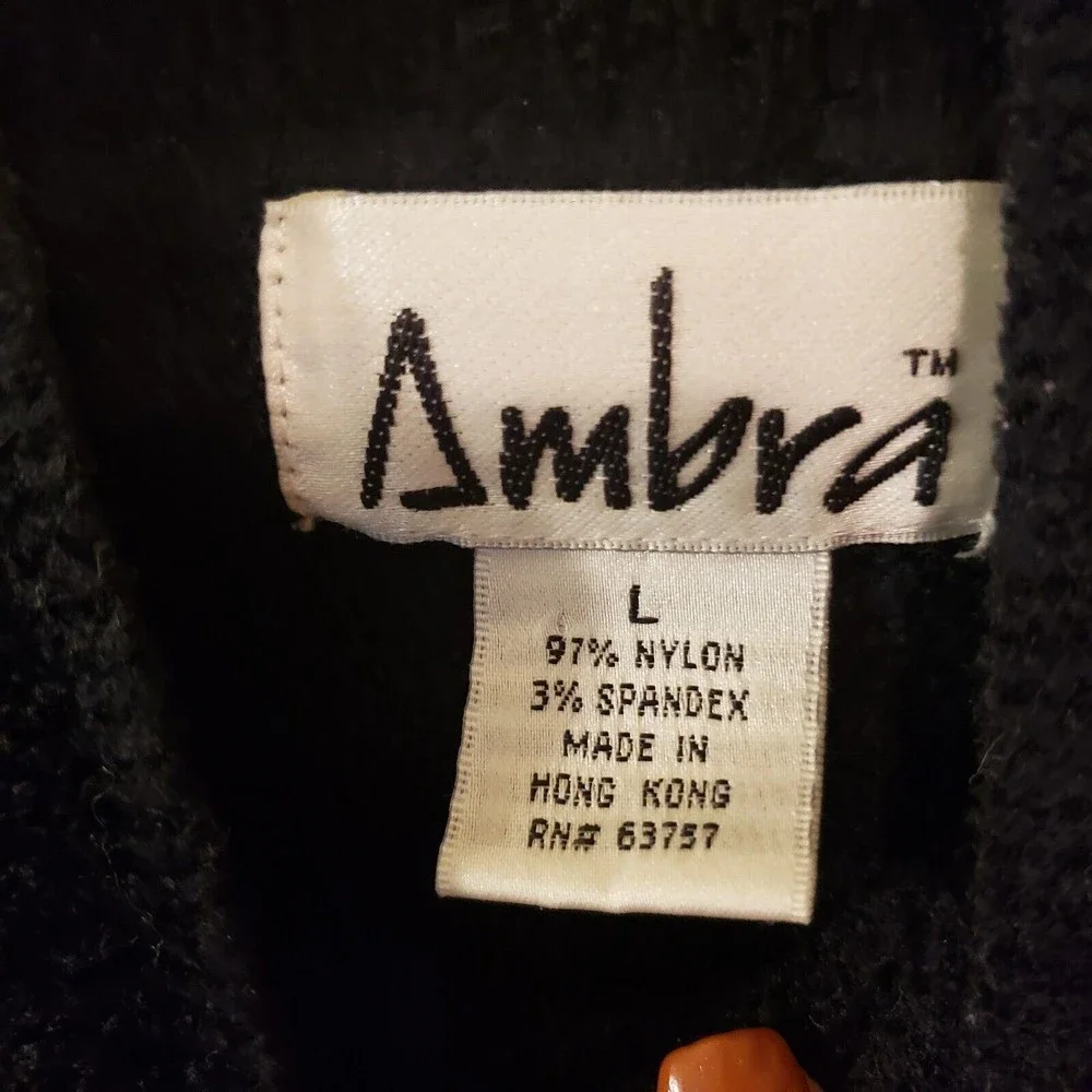 Women's Black Mock Neck Nylon/Spandex Terry Feel Sweater Size Large - Picture 3 of 8